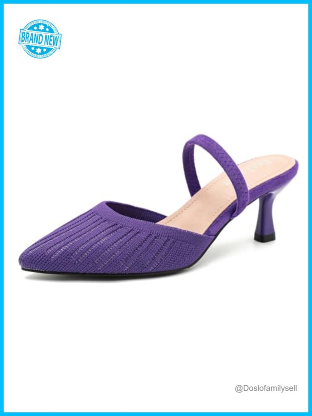 Women's Pointed Toe Kitten Heel Slingback Pumps Knit Comfortable Dress Wedding